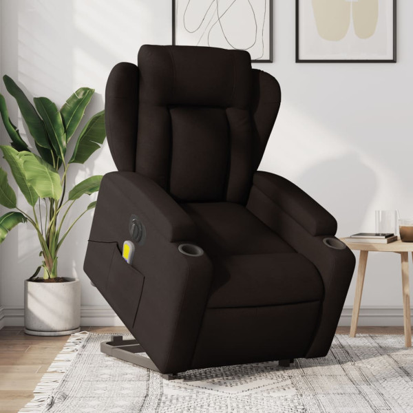 Sillón masaje eléctrico reclinable elevable tela marrón oscuro D