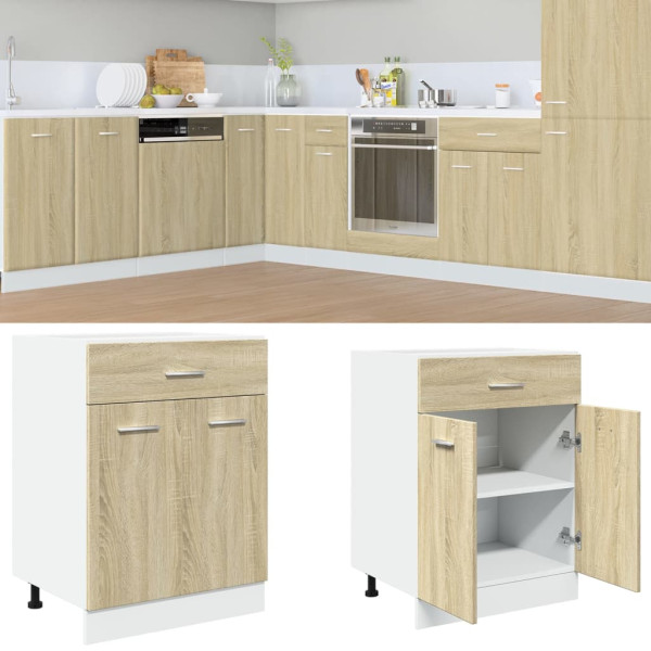 Mueble bajo cocina con cajón madera roble Sonoma 60x46x81.5 cm D