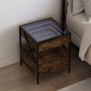 Mesita de noche con Infinity LED roble ahumado 40x40x51 cm D