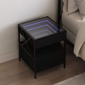 Mesa de noite com Infinity LED preto 40x40x51 cm D