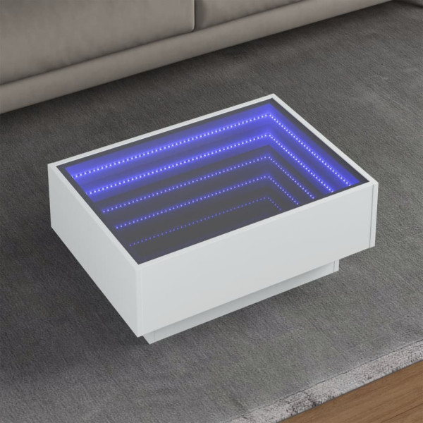 Mesa de centro con LED madera de ingeniería blanca 70x50x30 cm D