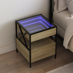 Mesita de noche con Infinity LED roble Sonoma 40x40x51 cm D