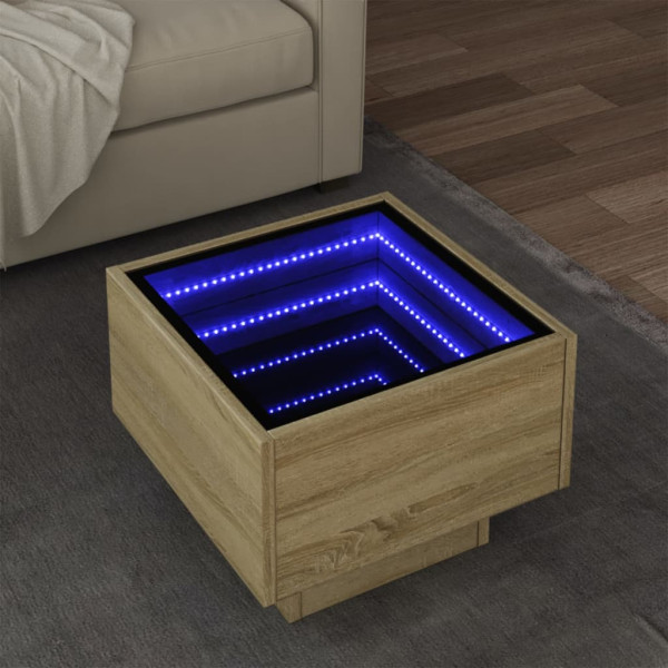 Mesa auxiliar con LED madera ingeniería roble Sonoma 40x40x30cm D