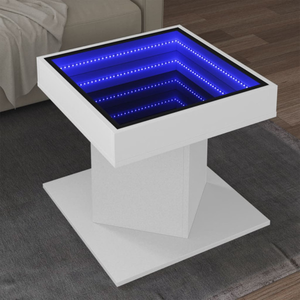 Mesa de centro com luz LED em madeira de engenharia branca 50x50x45 cm D