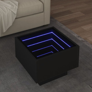 Mesa auxiliar con luz LED madera ingeniería negro 40x40x30 cm D