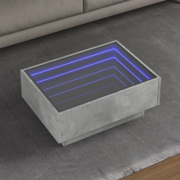 Mesa de centro y LED madera ingeniería gris hormigón 70x50x30cm D