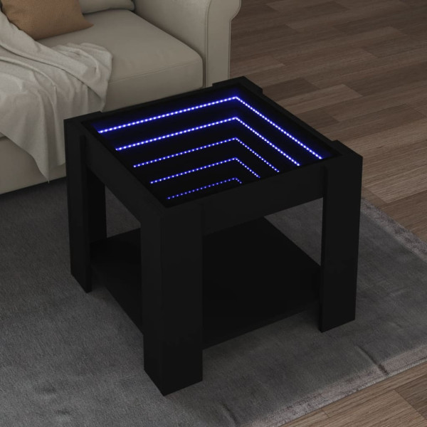 Mesa de centro con LED madera de ingeniería negro 53x53x45 cm D