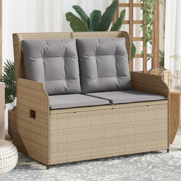 Sillón reclinable de jardín con cojines ratán sintético beige D