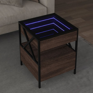 Mesa de centro con Infinity LED marrón roble 40x40x51 cm D