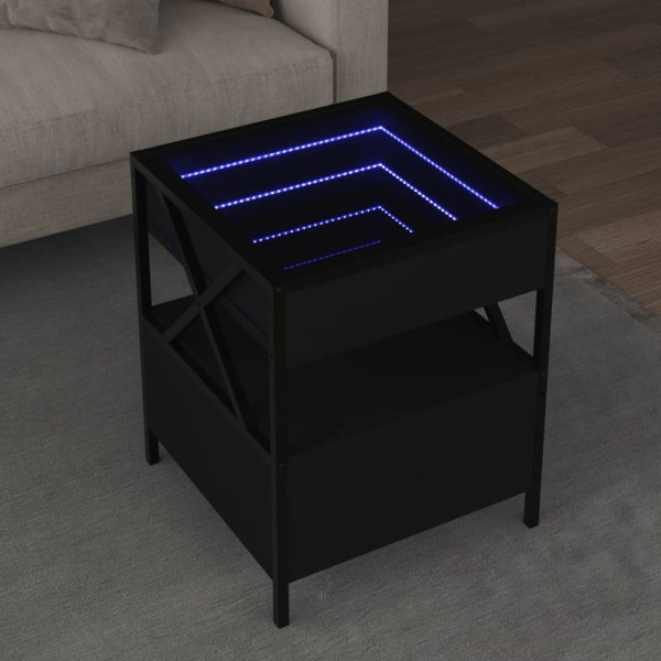 Mesita de noche con Infinity LED negra 40x40x51 cm D