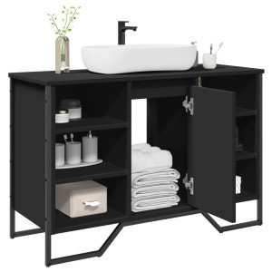 Armario de lavabo de baño madera ingeniería negro 91x35x60 cm D