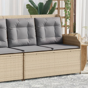 Sillón reclinable de jardín con cojines ratán sintético beige D