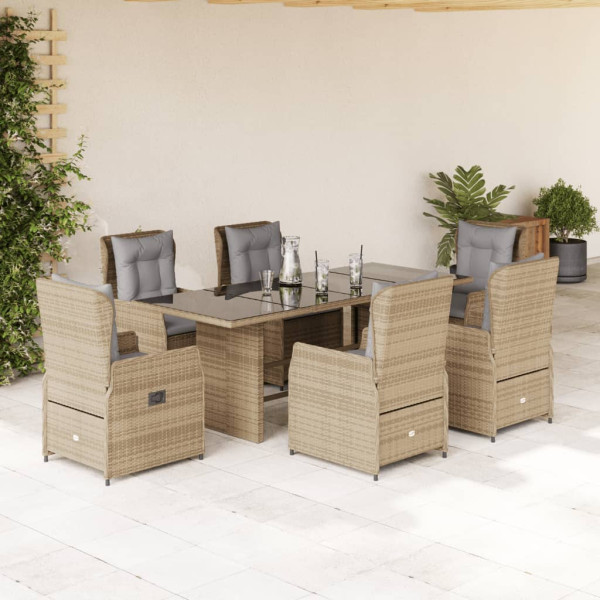 Set Jardim de jantar 7 pessoas com almofadas ratão sintético beige D