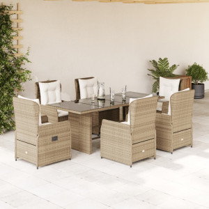 Set comedor de jardín 7 pzas con cojines ratán sintético beige D