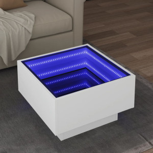 Mesa de centro con LED madera de ingeniería blanca 50x50x30 cm D