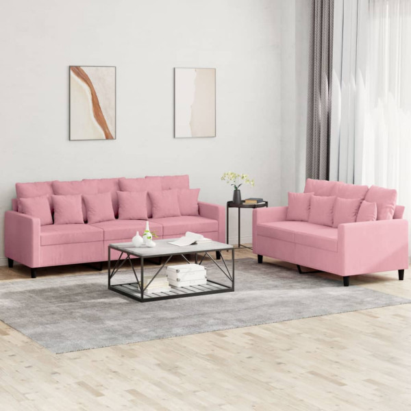 Conjunto de sofás com almofadas 2 peças de veludo rosa D