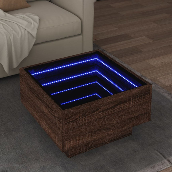 Mesa de centro y LED madera ingeniería marrón roble 50x50x30 cm D