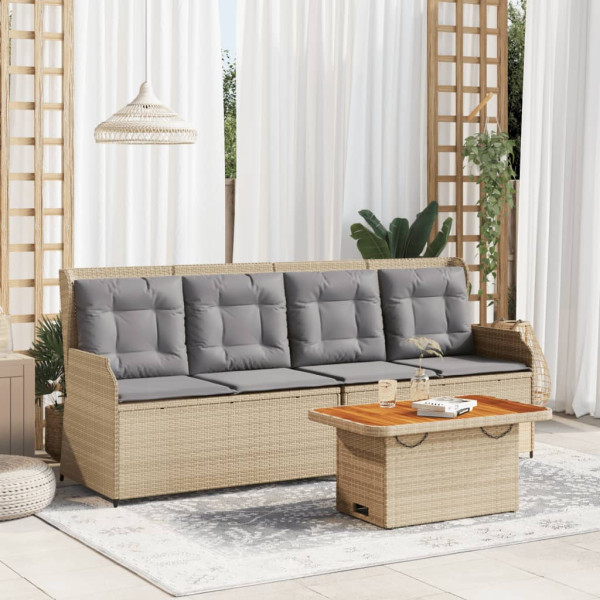 Set muebles de jardín 3 piezas y cojines ratán sintético beige D