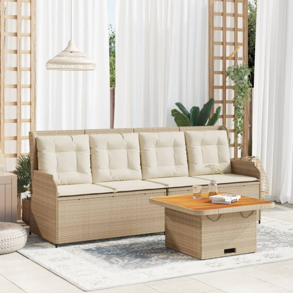 Set muebles de jardín 3 piezas y cojines ratán sintético beige D