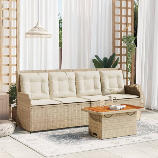 Conjunto de móveis de jardim 3 peças e almofadas de rattan sintético bege D