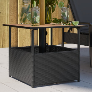 Mesa de jardín agujero de sombrilla ratán negro 55x55x46.5 cm D