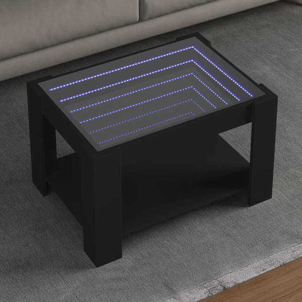 Mesa de centro con LED madera de ingeniería negro 73x53x45 cm D