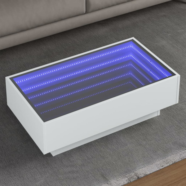 Mesa de centro con LED madera de ingeniería blanca 90x50x30 cm D