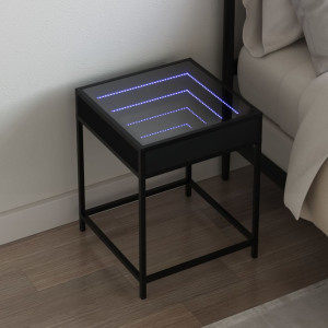 Mesita de noche con Infinity LED negra 40x40x51 cm D