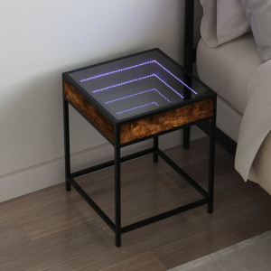 Mesita de noche con Infinity LED roble ahumado 40x40x51 cm D