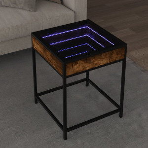 Mesa de centro con Infinity LED roble ahumado 40x40x51 cm D