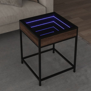 Mesa de centro con Infinity LED marrón roble 40x40x51 cm D