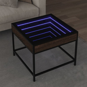 Mesa de centro con Infinity LED marrón roble 50x50x41 cm D