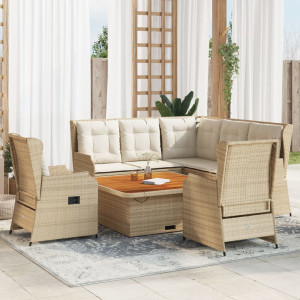 Set de muebles jardín con cojines 6 pzas ratán sintético beige D