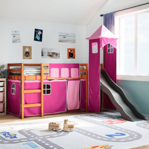 Cama alta para niños con torre madera pino rosa 80x200 cm D