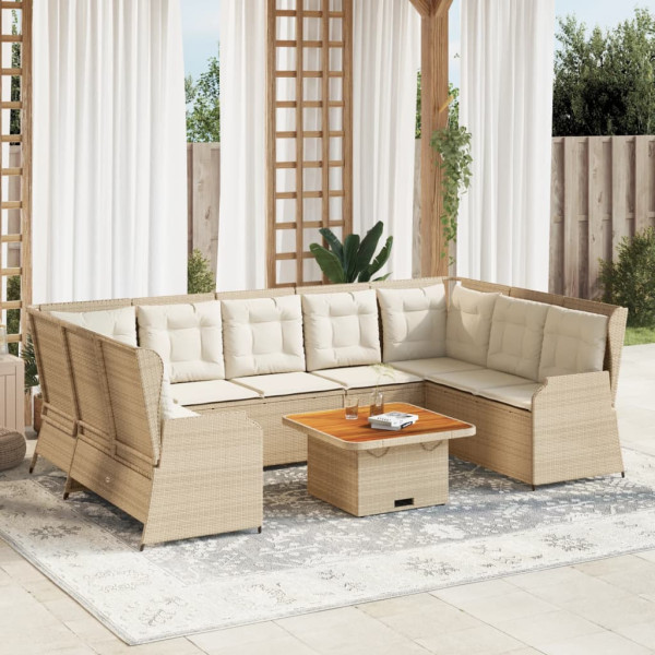 Set de muebles de jardín y cojines 7 pzas ratán sintético beige D