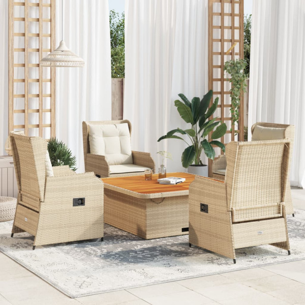 Conjunto de móveis de jardim 5 pcs com almofadas de rattan sintético bege D