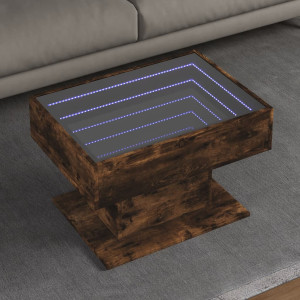 Mesa de centro y LED madera ingeniería roble ahumado 70x50x45cm D