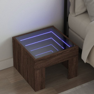 Mesita de noche con Infinity LED marrón roble 40x40x30 cm D