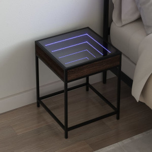 Mesita de noche con Infinity LED marrón roble 40x40x51 cm D