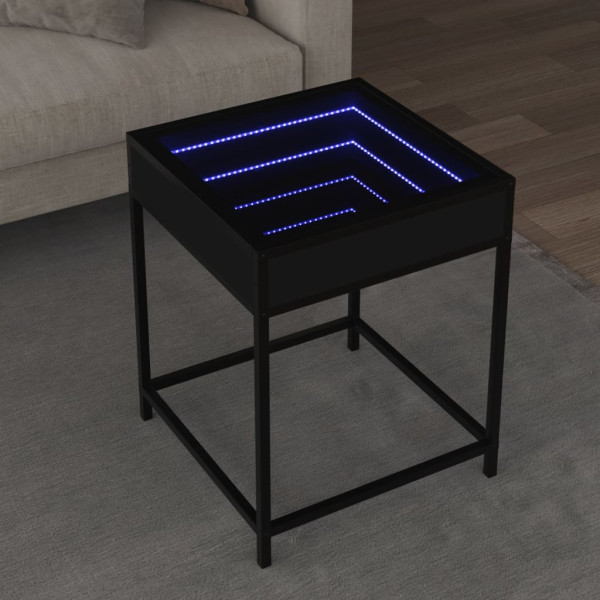 Mesa de noite com Infinity LED preto 40x40x51 cm D