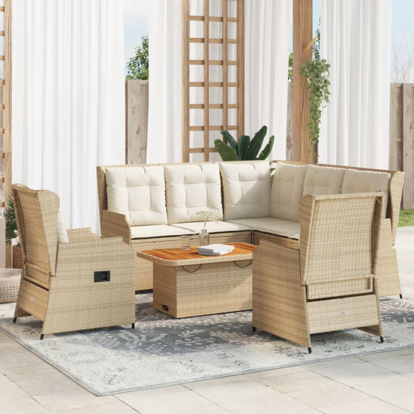 Set de muebles jardín con cojines 6 pzas ratán sintético beige D