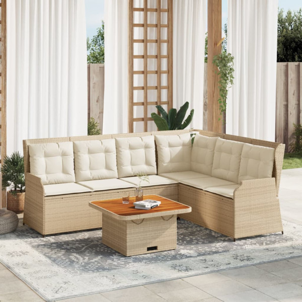 Conjunto de móveis de jardim 5 pcs com almofadas de rattan sintético bege D