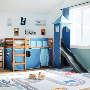 Cama alta para niños con torre madera pino azul 90x200 cm D