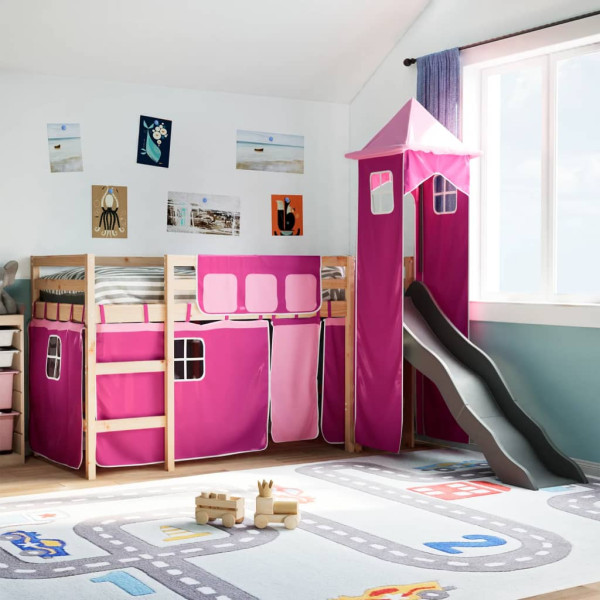 Cama alta para niños con torre madera pino rosa 80x200 cm D