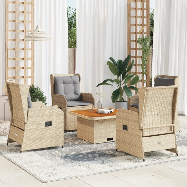 Conjunto de móveis de jardim 5 pcs com almofadas de rattan sintético bege D