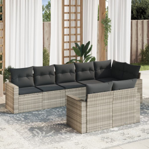 Set de sofás de jardín 8 pzas y cojines ratán sintético gris D