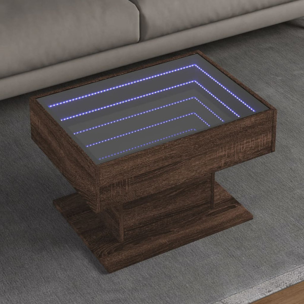 Mesa de centro y LED madera ingeniería marrón roble 70x50x45 cm D