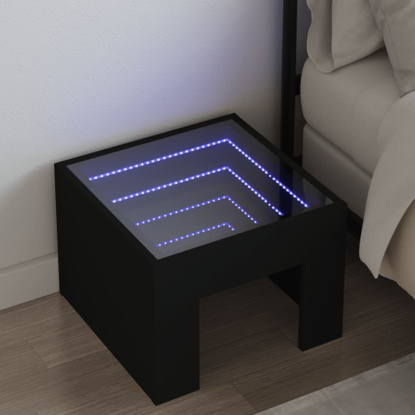 Mesita de noche con Infinity LED negro 40x40x30 cm D