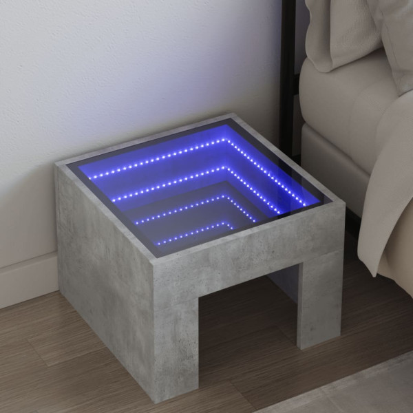 Mesita de noche con Infinity LED gris hormigón 40x40x30 cm D