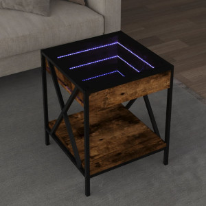 Mesa de centro con Infinity LED roble ahumado 40x40x49 cm D